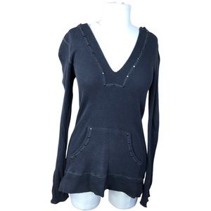 Soul Revival | Grey Floral Embroidered Women’s Hooded Shirt Size Small